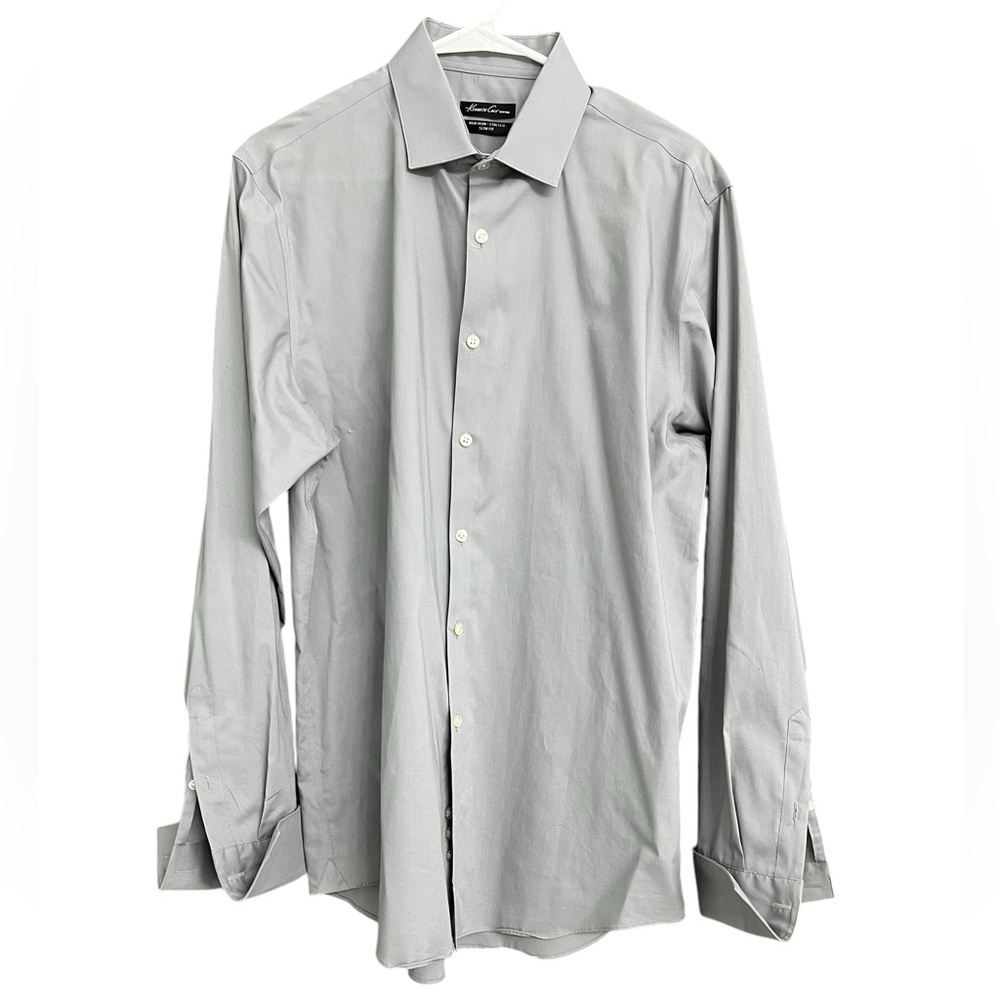 Kenneth Cole Grey Double Cuff Non-iron Stretch Slim Fit Dress‎ Shirt Size 16
